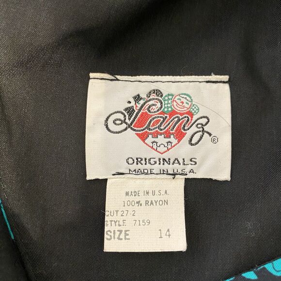 Vintage Lanz Midi Fit & Flare Dress 12 Green Floral Open Back Retro Coquette - Picture 13 of 14